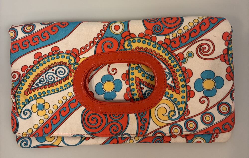 Unisa Vintage Psychedelic Paisley Canvas Foldover Cutout Handle Clutch